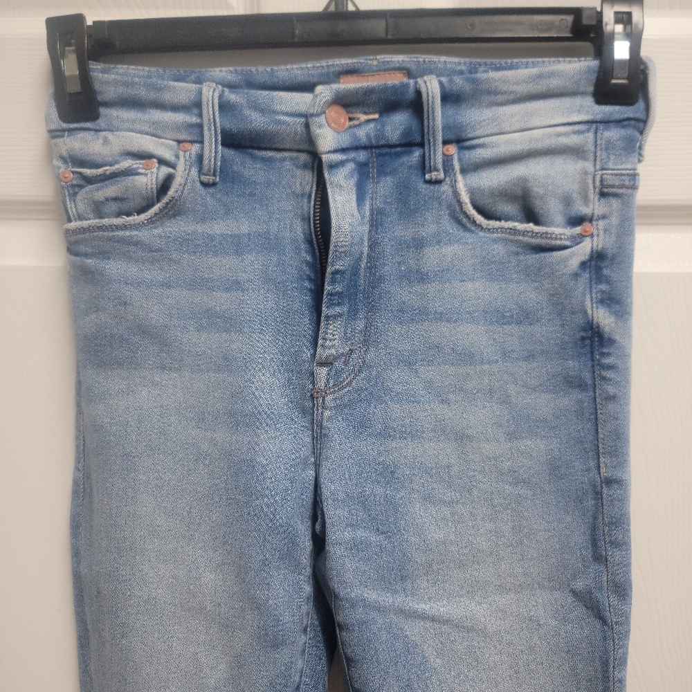 MOTHER Light Blue HIGH WAISTED LOOKER  ANKLE FRAY JEANS - Picture 7 of 14